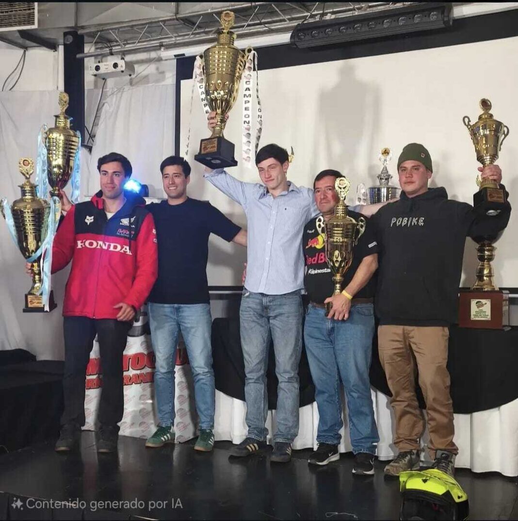 Pilotos compitiendo en la 42ª edición de la Vuelta a la Tierra del Fuego, paisaje fueguino de fondo.
