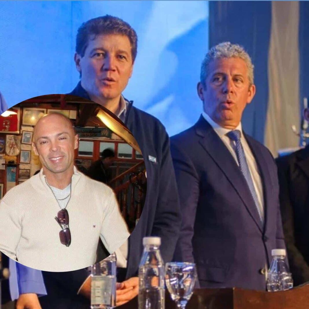 Símbolo de la justicia frente al mapa de Tierra del Fuego