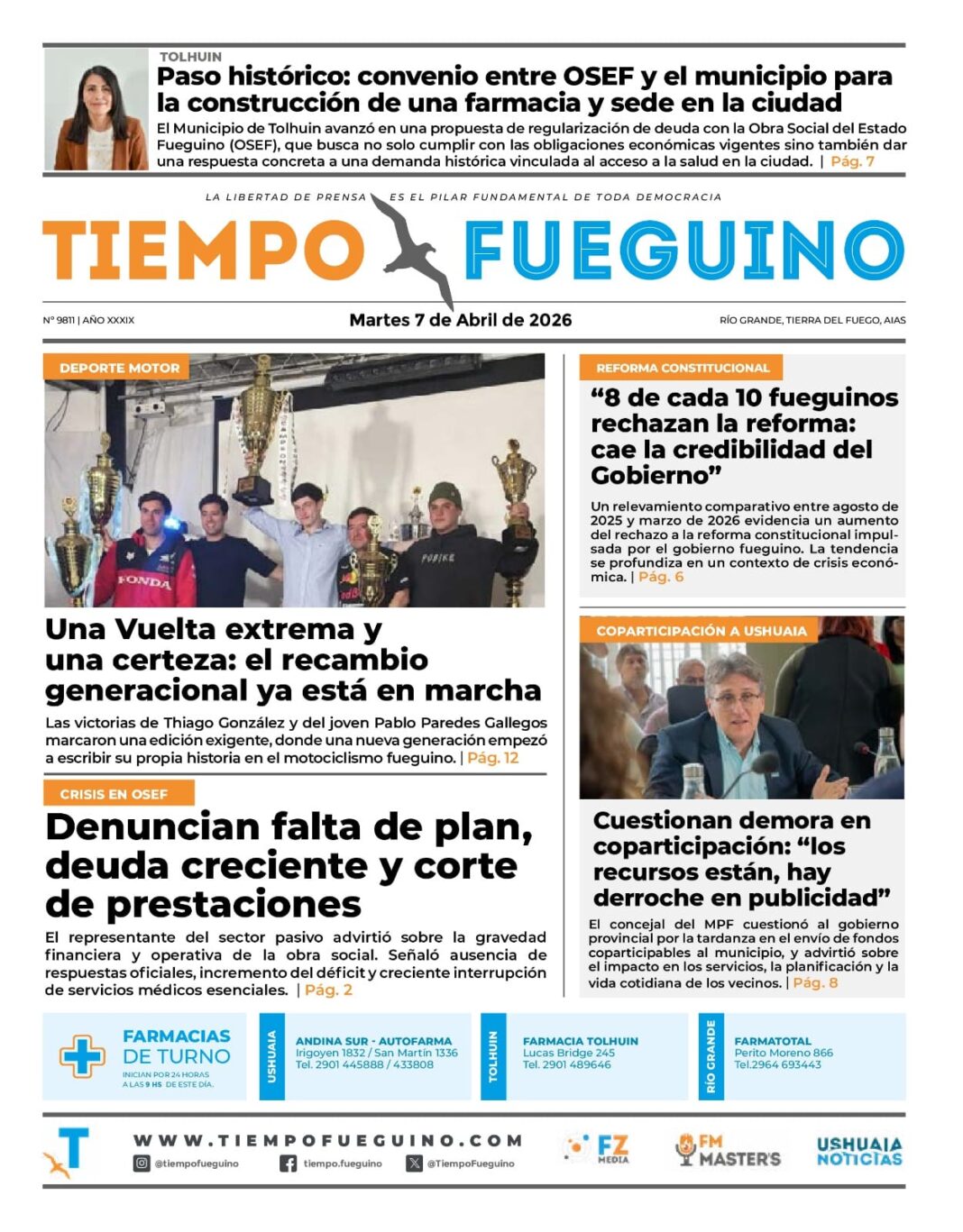 Logotipo o portada histórica del diario Tiempo Fueguino