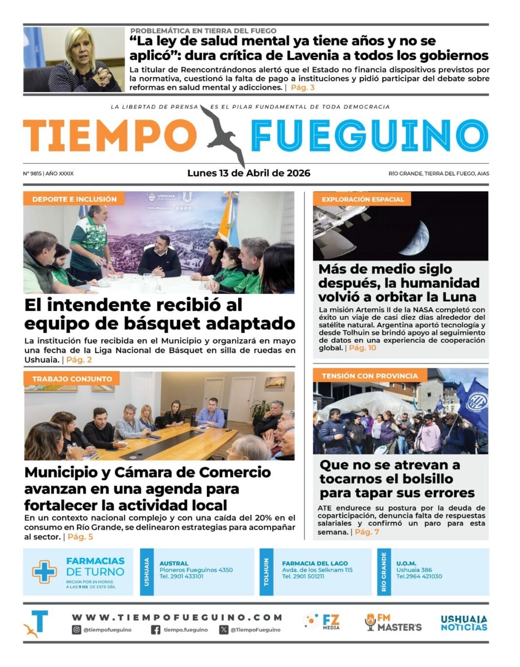 Logotipo o portada histórica del diario Tiempo Fueguino
