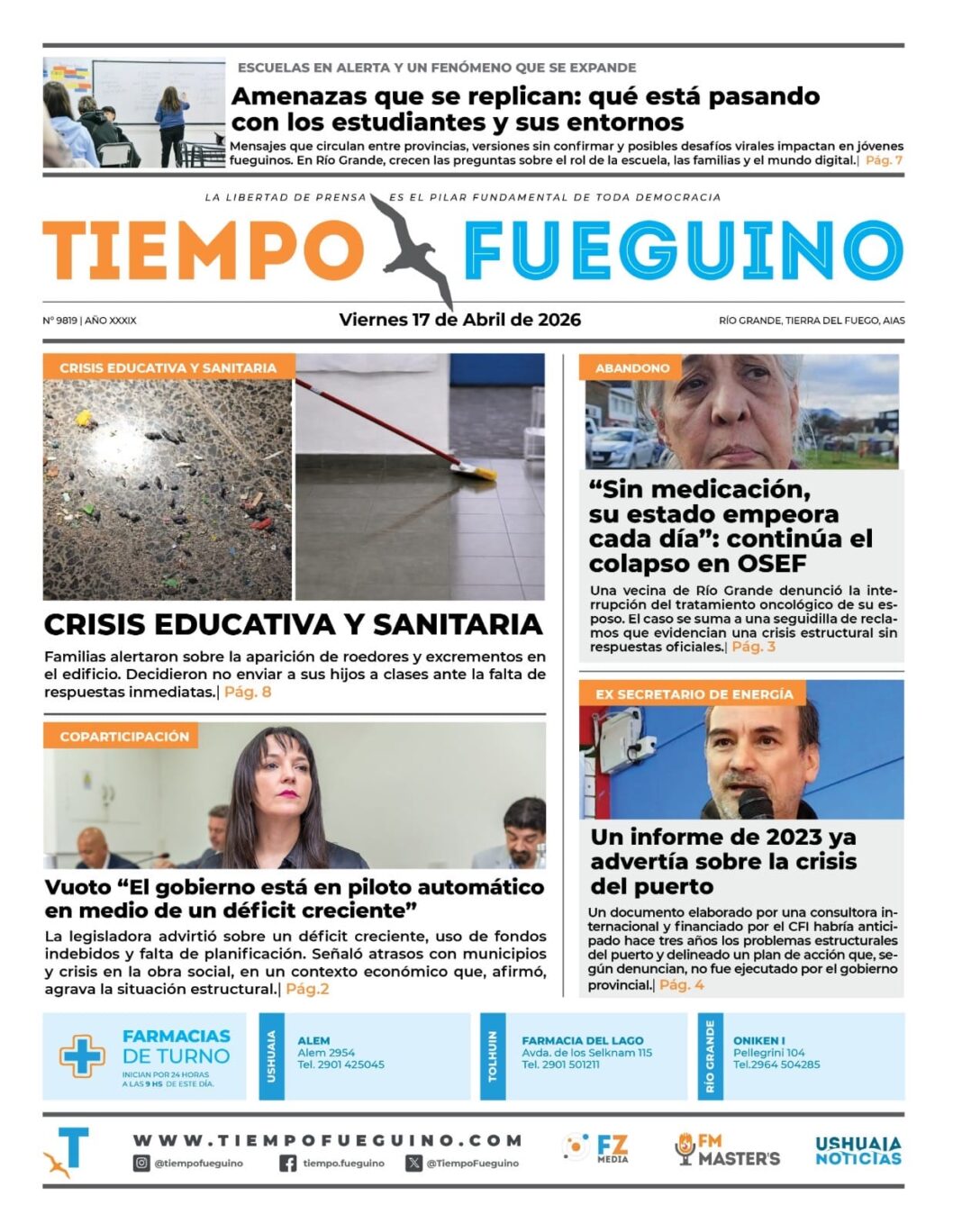Logotipo o portada histórica del diario Tiempo Fueguino