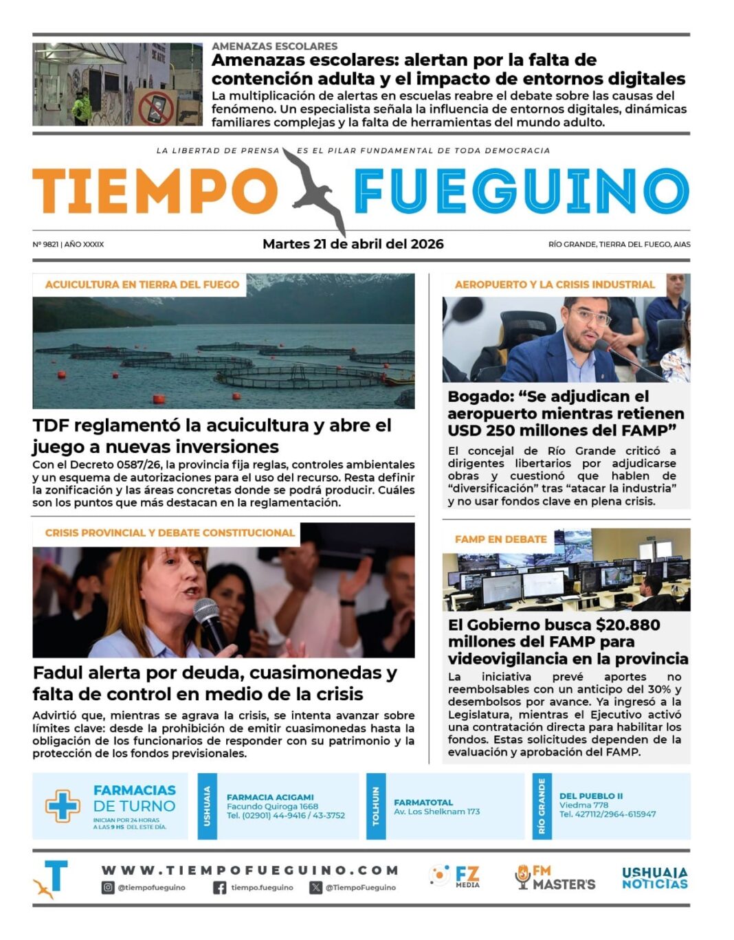 Logotipo o sede del diario Tiempo Fueguino en Río Grande, Tierra del Fuego