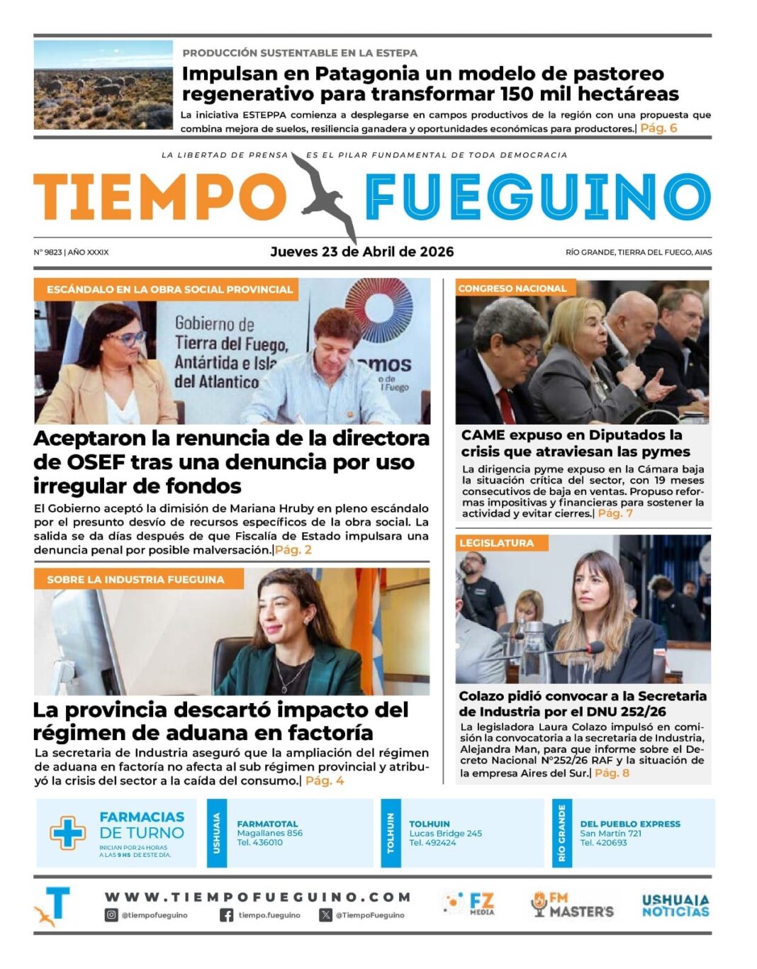 Logotipo o portada histórica del diario Tiempo Fueguino