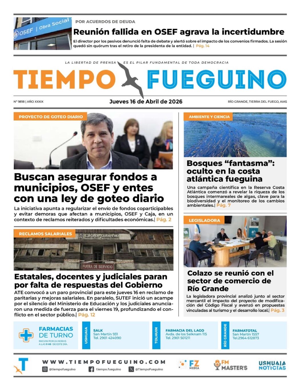 Logotipo o referencia al diario Tiempo Fueguino, medio de comunicación de Tierra del Fuego.