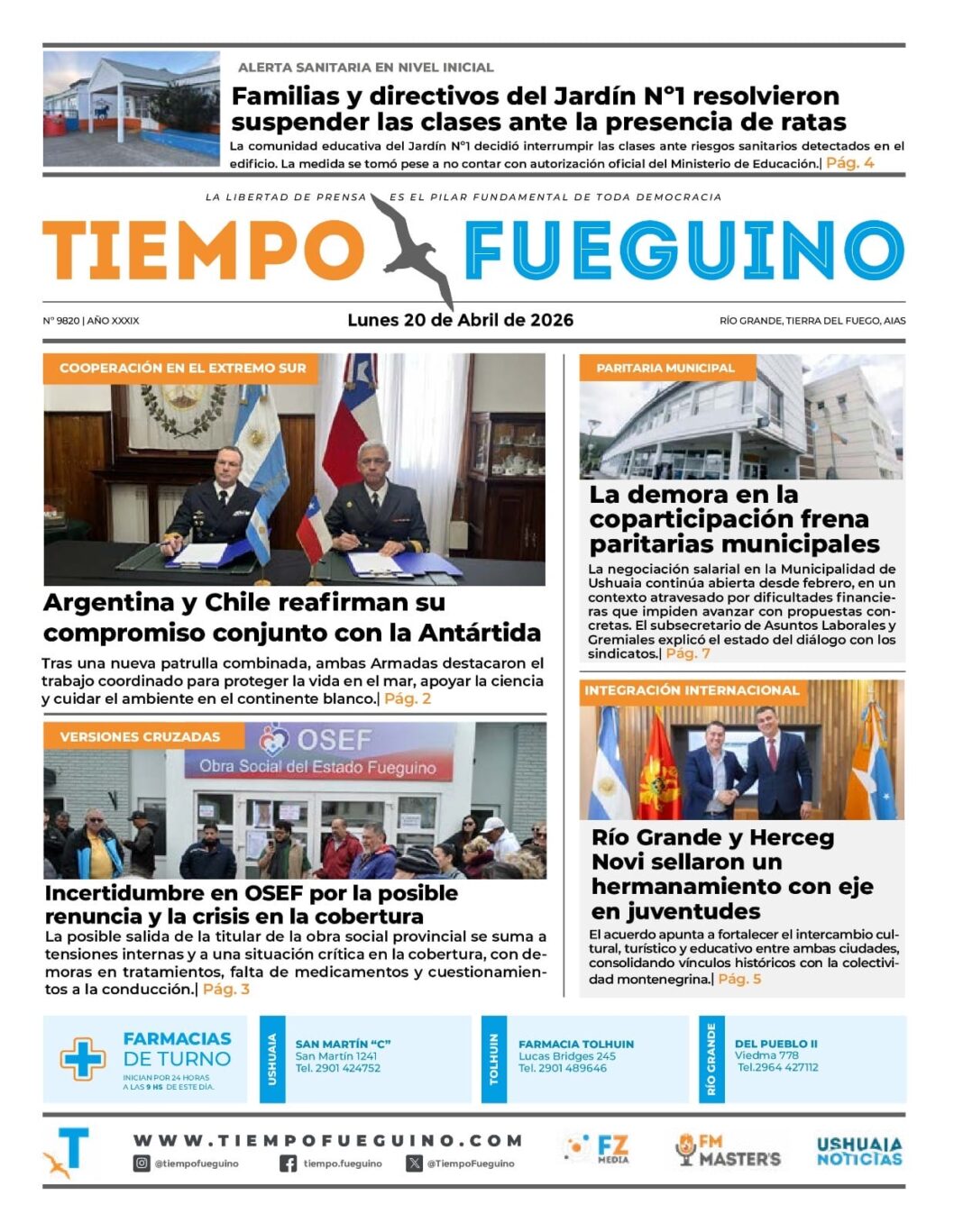 Logotipo o sede del diario Tiempo Fueguino en Río Grande, Tierra del Fuego