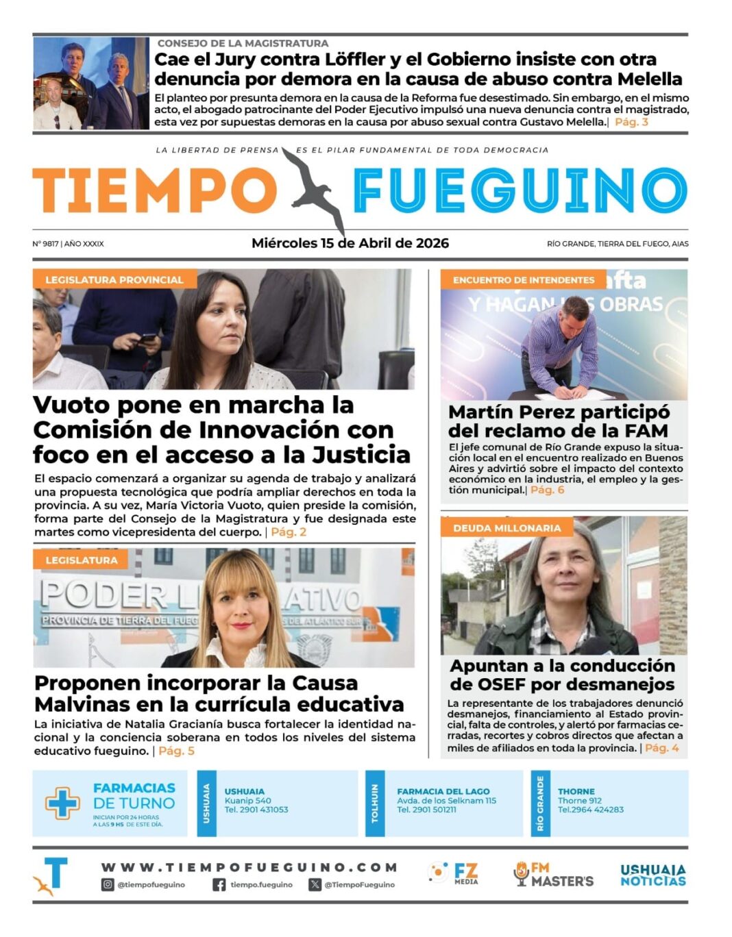 Logotipo o portada histórica del diario Tiempo Fueguino de Tierra del Fuego