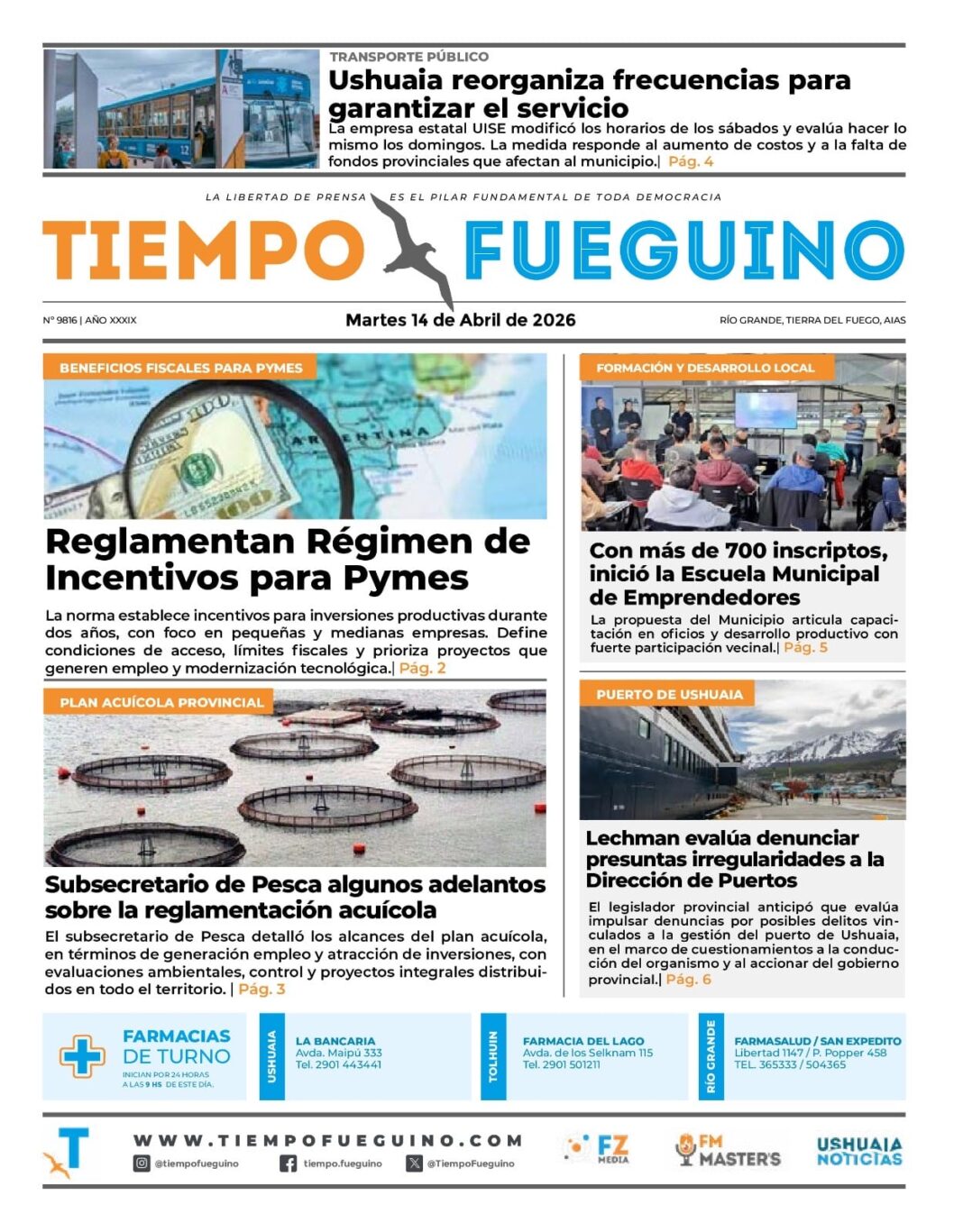 Logotipo o portada histórica del diario Tiempo Fueguino
