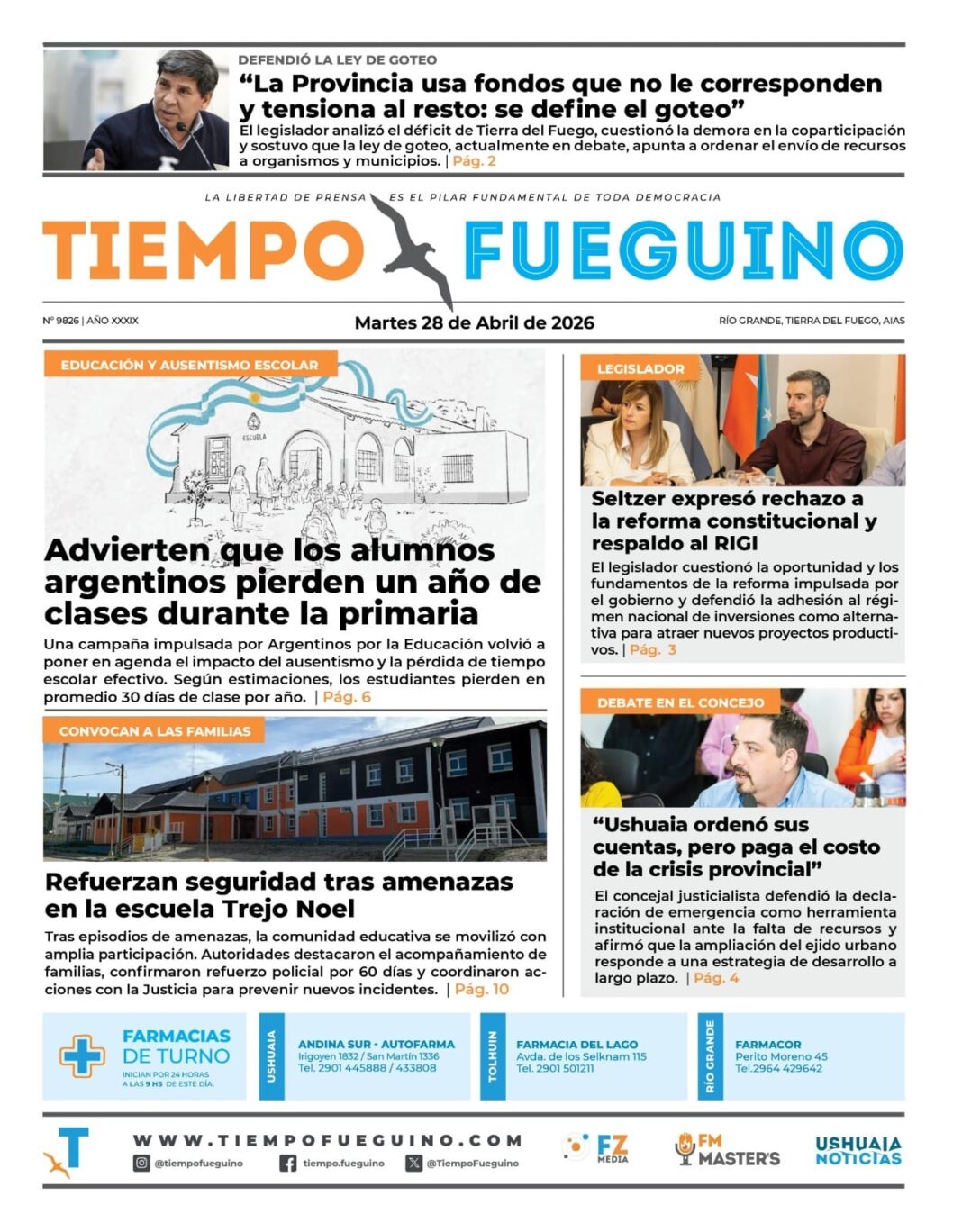 Portada del diario Tiempo Fueguino