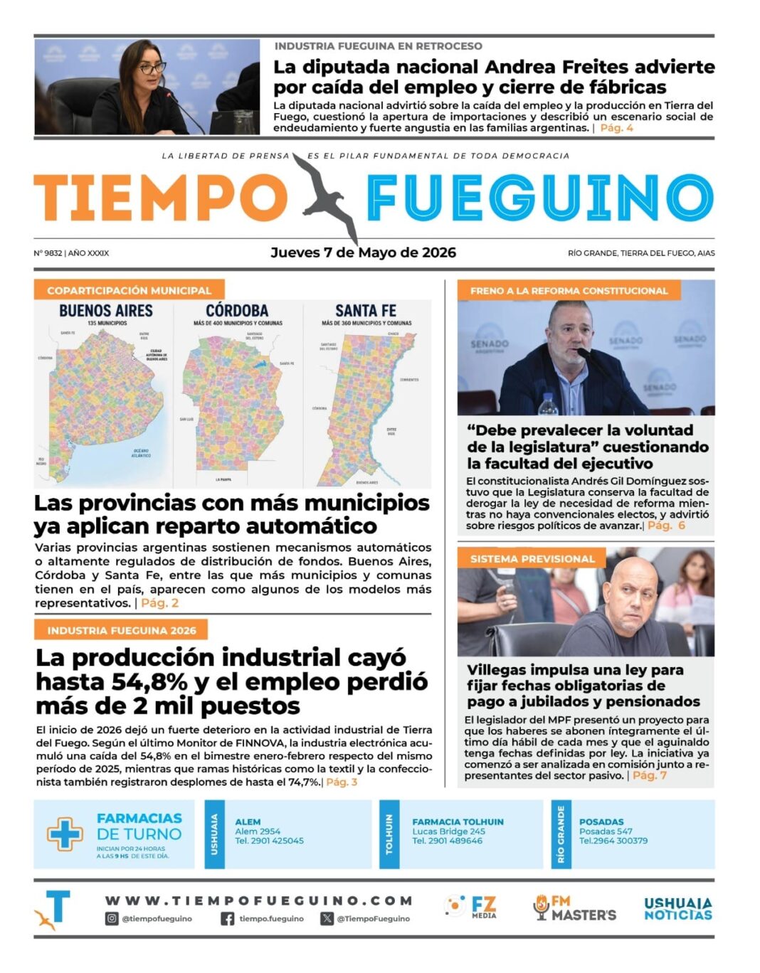 Portada del diario Tiempo Fueguino