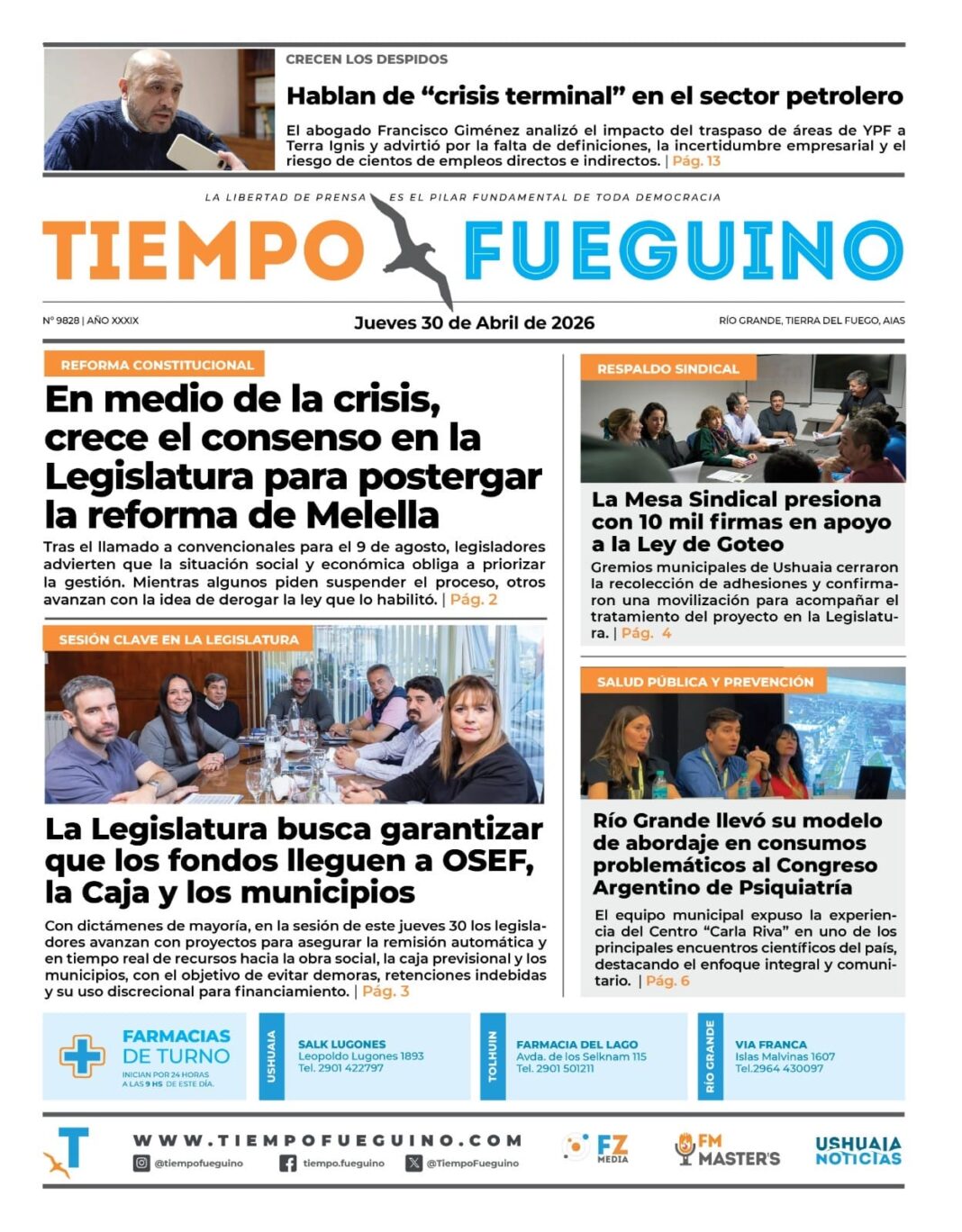 Portada del diario Tiempo Fueguino
